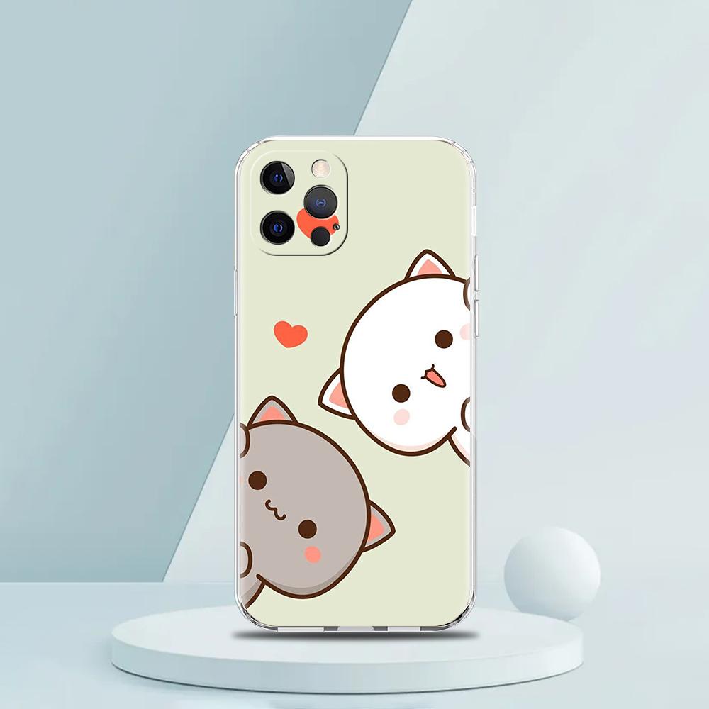 Peach And Goma Cat Phone Case for iPhone 16 15 14 13 12 Pro Max Cover Transparent for iPhone 11 Pro Max 7 8 Plus XS XR Shell Bag