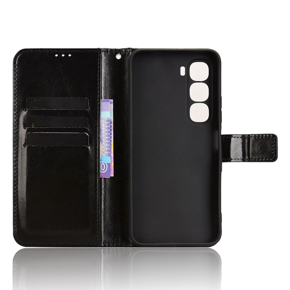 For Infinix Hot 60 5G/Hot 60i 4G Case Crazy Horse Texture PU Leather Phone Wallet Cover with Wrist Strap