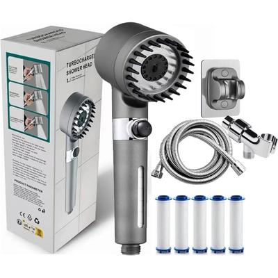 Ion Shower Drops Head Filtered Showerhead With Five Filters,Filtered Shower Head With Handheld,High Pressure Turbo Showerhead,Reusable