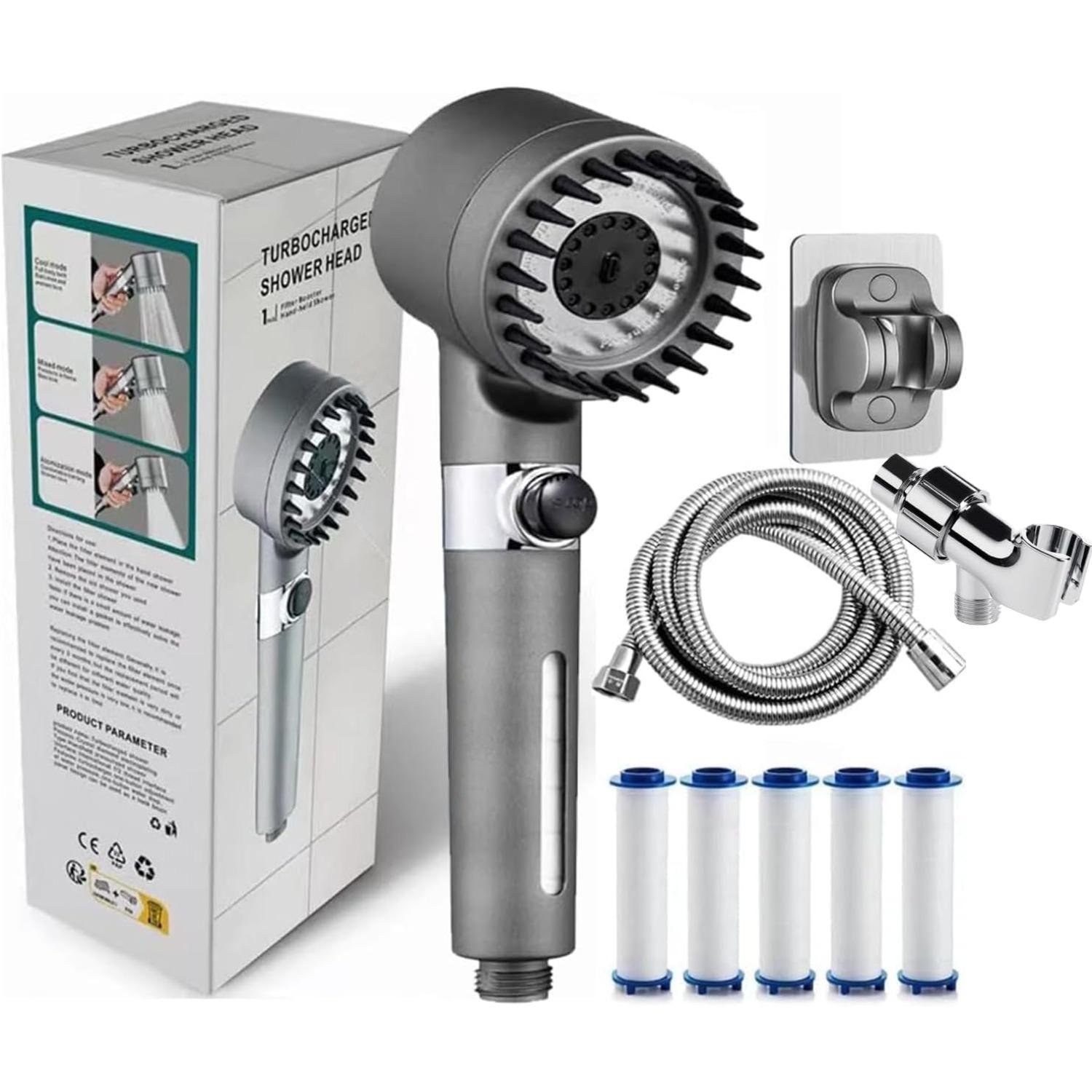 Ion Shower Drops Head Filtered Showerhead With Five Filters,Filtered Shower Head With Handheld,High Pressure Turbo Showerhead,Reusable A