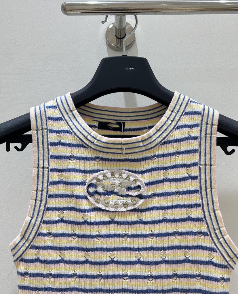 Gestreiftes ärmelloses Stricktop mit Stickerei für Frühling/Sommer