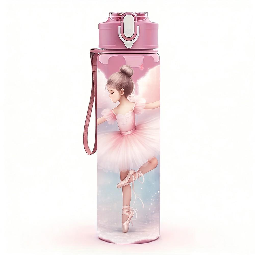 1PC Ballerina Girl Ballet Dancing Cartoon 750ml Color Plastic Sports Water Bottle Leakproof Flip Straw Lid Suitable for Sports Office Home Use