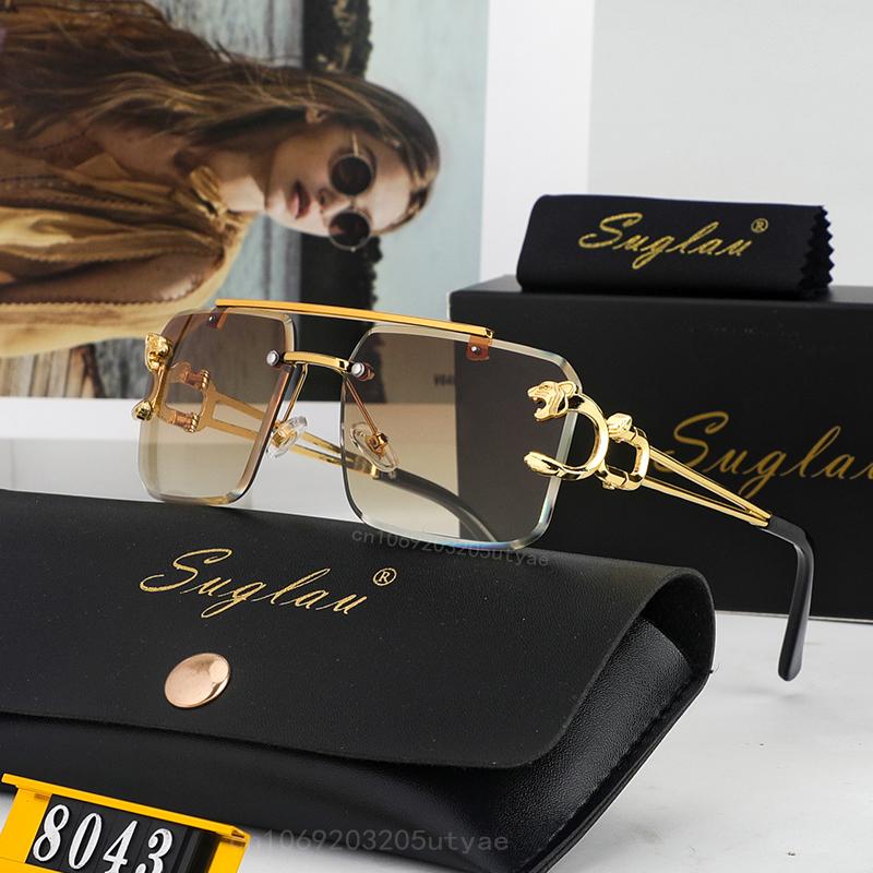 

Американские люксовые брендовые прямоугольные солнцезащитные очки без оправы для женщин и мужчин, классические ретро-очки высокого качества для отпуска, солнцезащитные очки с защитой от ультрафиолета Anti-UV400