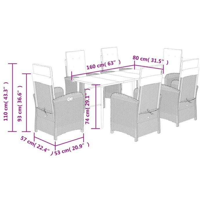 VidaXL Ensemble à Manger de Jardin avec Coussins 7 pcs, Table et Chaises de Patio, Meubles d'Extérieur Terrasse, Moderne, 3212532