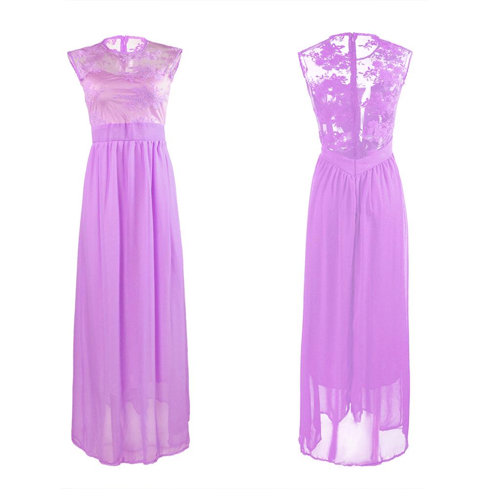 2025 European & American Slim-fit Evening Gown – Light Blue Lace Patchwork Chiffon, Back Zipper, 10 Colors Available