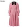 ZANZEA Women Splice Lapel Collar Casual Long Sleeve Elegant Dress