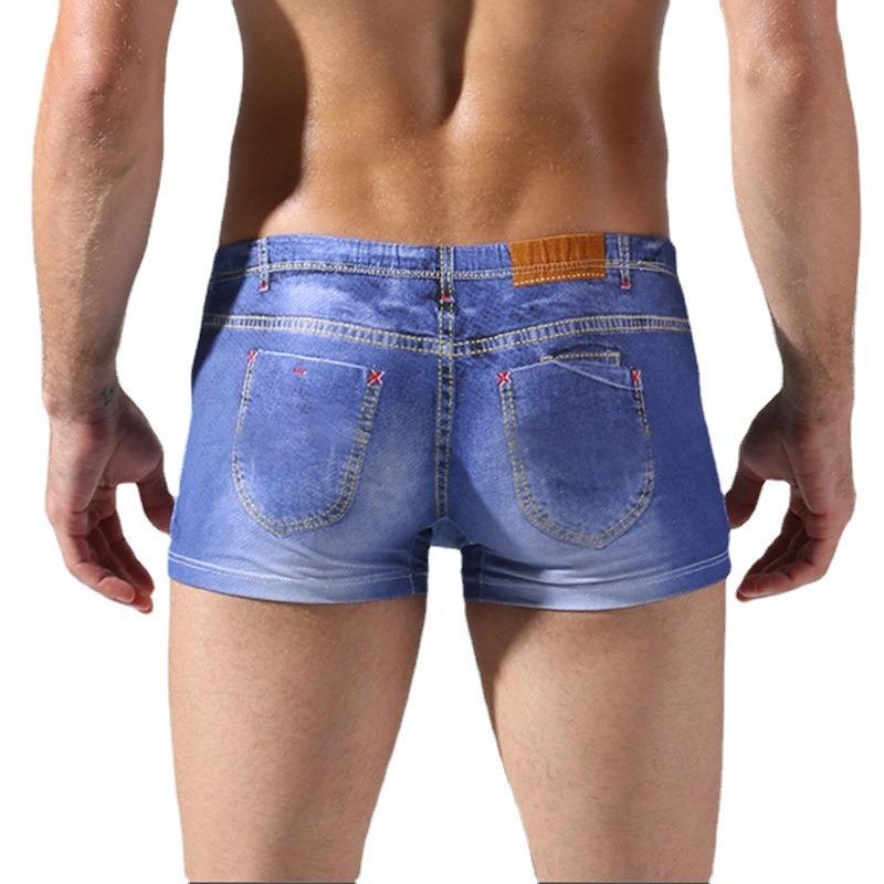 Men's Imitation Denim Underwear, Cotton Sexy Mid-waist Boxer Shorts, Youth Fashion Boxer Shorts, Plus Size