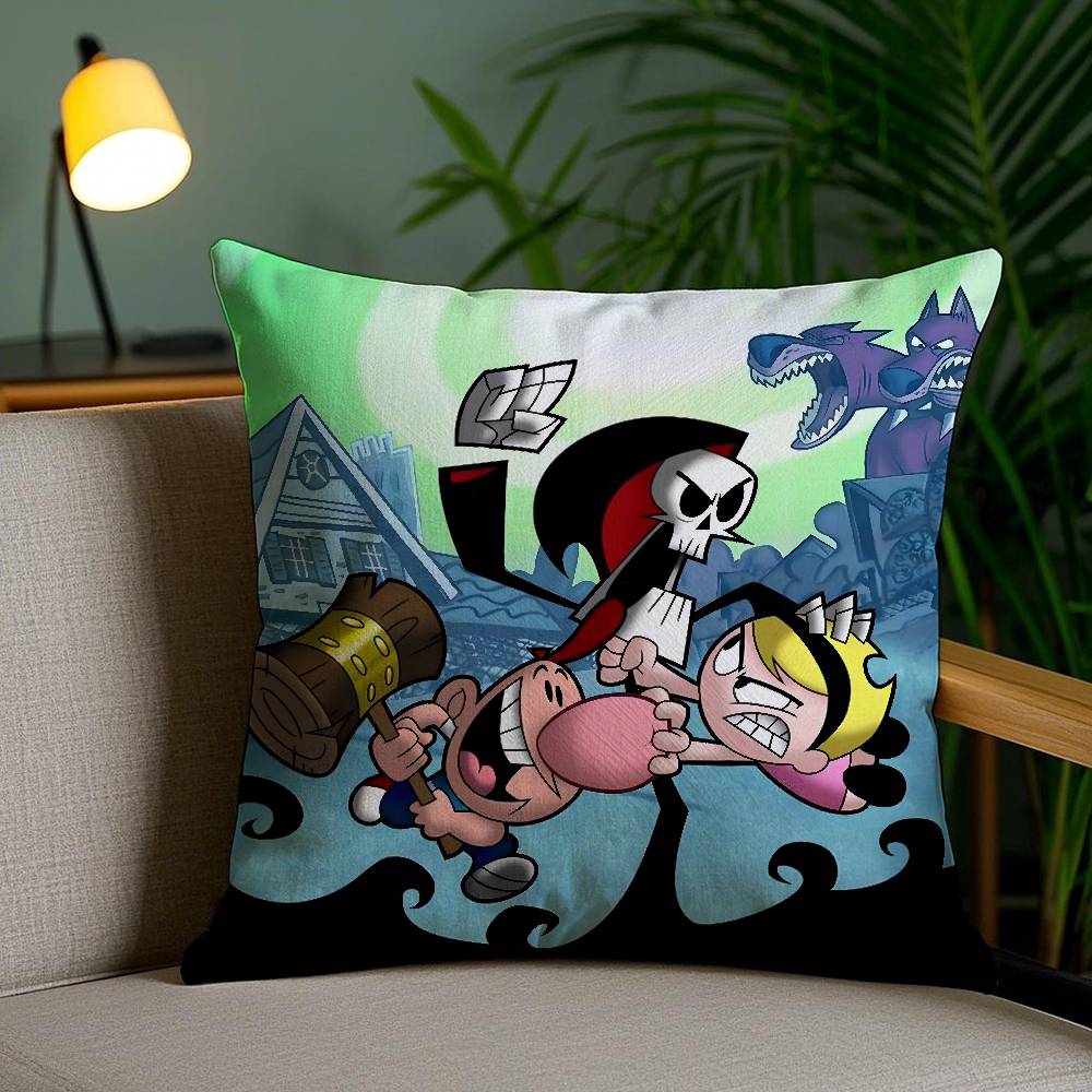 B-Billy & Mandy'sAdventure Pillow Case Home Dorm Chair Back Short Plush Double-sided Printing Office Nap Time Cushion Cover