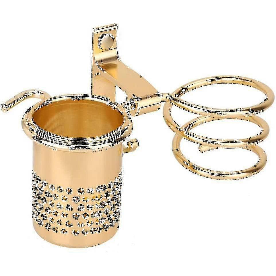 Jj Haartrockner und Glätteisen Halter. Badezimmerzubehör Föhnhalter Wandhalter Mehrzweck-Organizer-Regal(Gold)