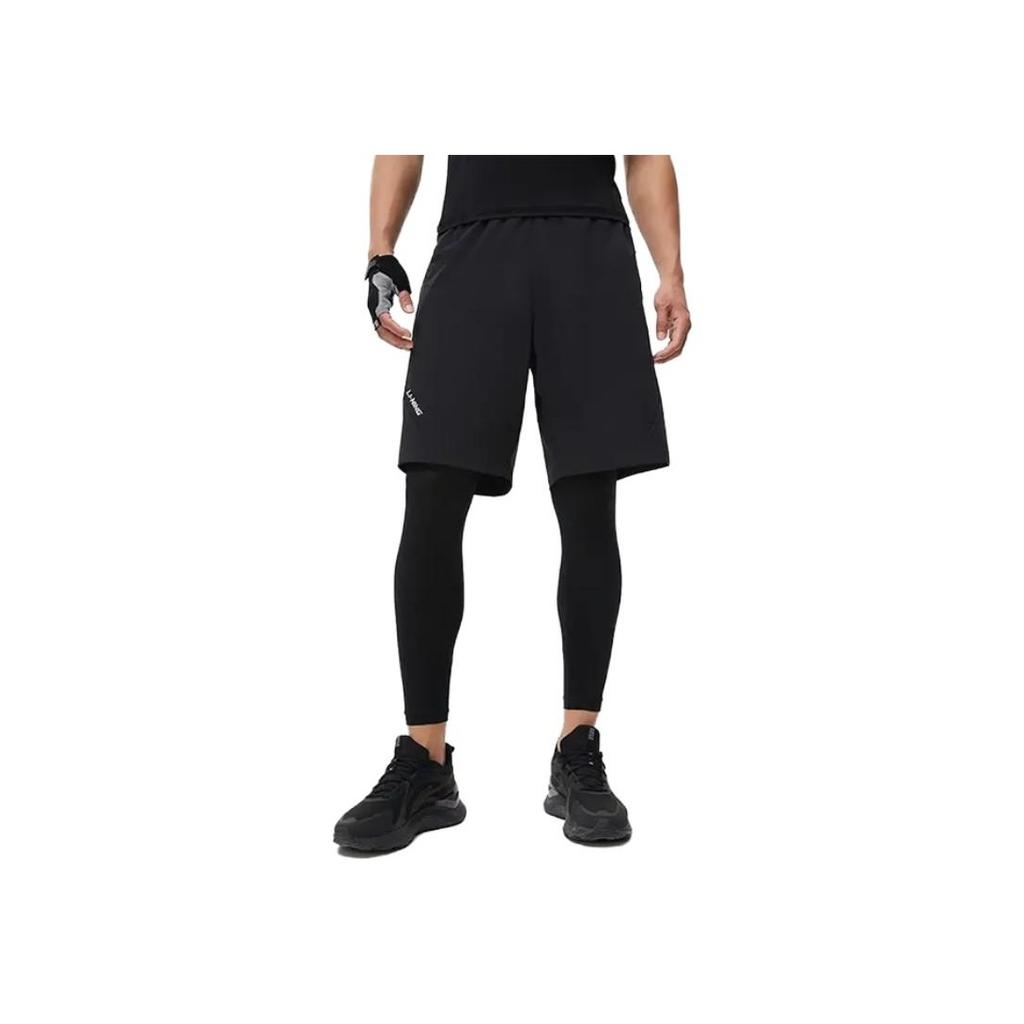 Li-Ning Fitness Series Logo Print Compression Long Pants Men Bottoms Black AULT017-1