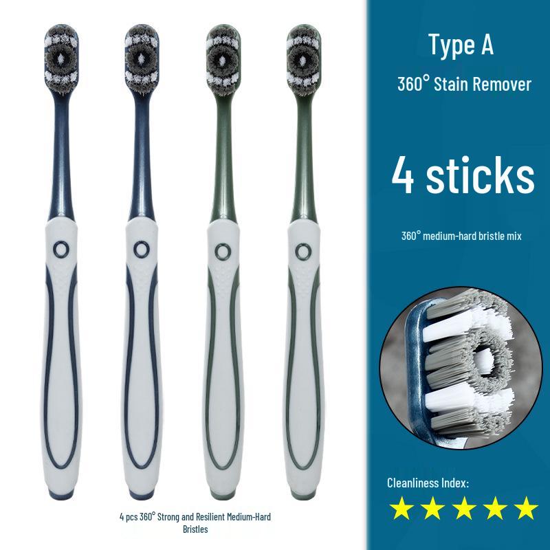 

Зубная щетка 360° средней жесткости для эффективного удаления пятен - Спиральное волокно, Мягкая щетина, Взрослый размер