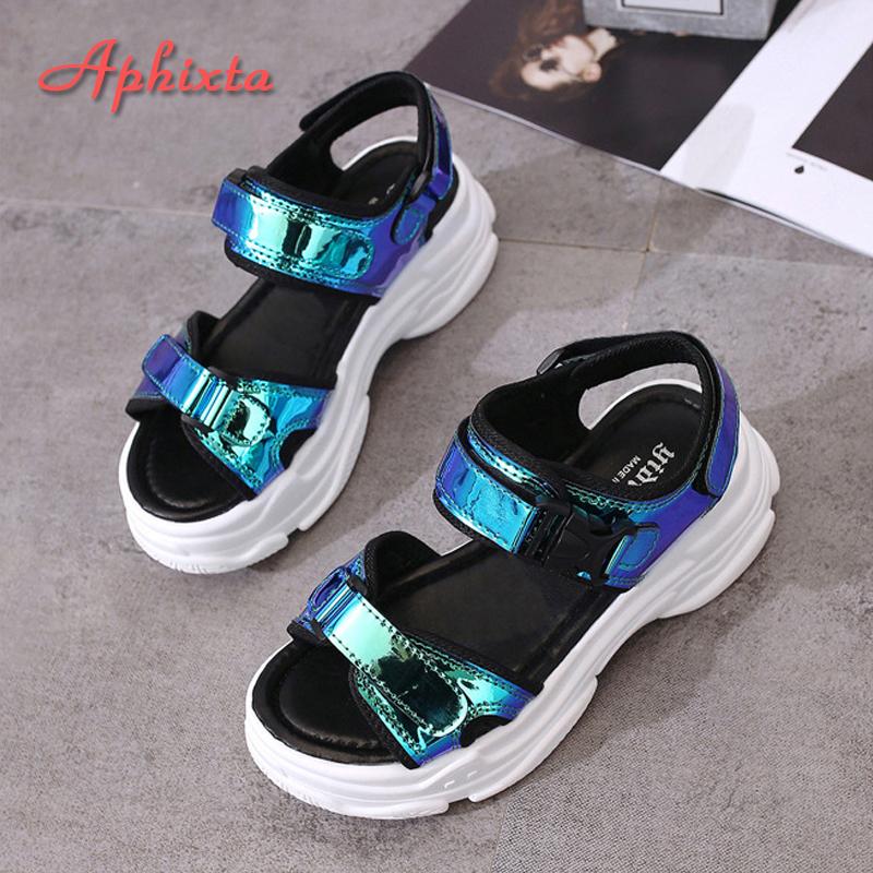 

Fashion Aphixta 1.968 inch Platform Women Sandals 2025 New Fashion Ladies Hook & Loop Shoes Women s Wedges Shoes Summer Sandals 6 синий