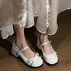 French white thick heel Mary Jane shoes women's 2025 new spring versatile bow fairy style light mouth single shoes