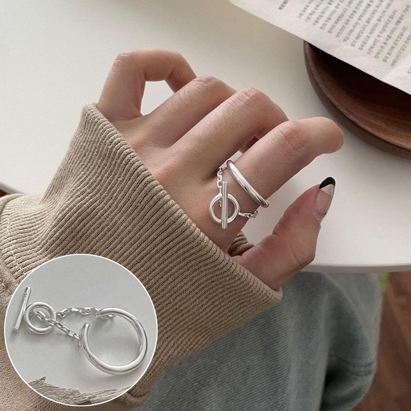 S925 Silverpläterad minimalistisk flerlagers öppen ring för kvinnor