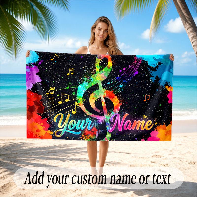 Music General Theme Beach Towel Personalized Custom Name & Text Soft Quick Dry Beach Towel for Swimming Travel
