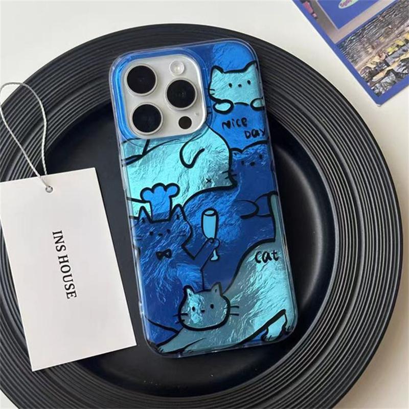 

Vortex Pattern Blue Abstract Line Cat Phone Case for iPhone 16 11 12 13 14 15 Pro Max X XS XR 7 8 Plus SE Soft Edge Cover For iPhone 16 Pro