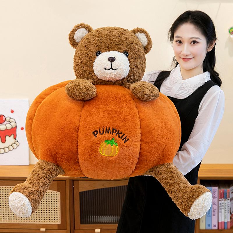 Barcelona Pumpkin Bear Plush Toy - Cute Little Sleep Companion Pillow and Perfect Girlfriend Birthday Gift.