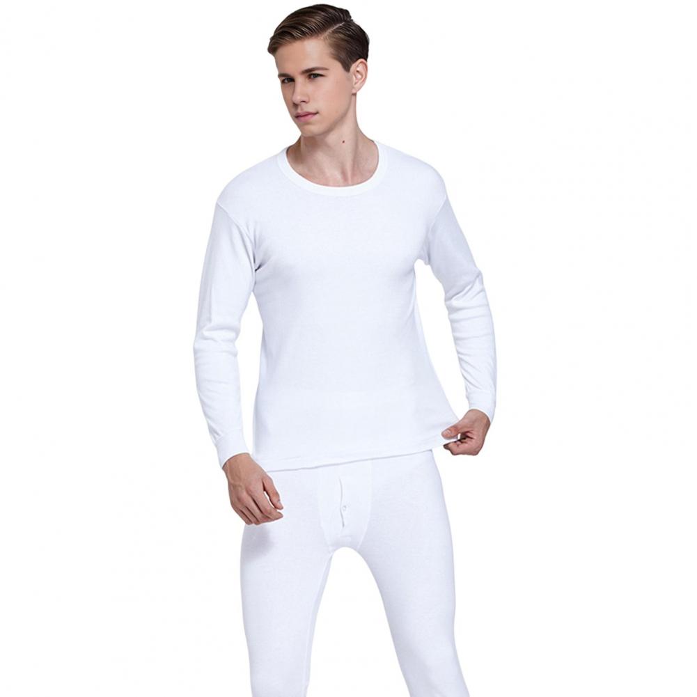 

Чоловічий теплий домашній комплект, топи з довгим рукавом з круглим вирізом, довгі штани на гумці, монохромна тонка піжама, комплект з 2 предметів M білий