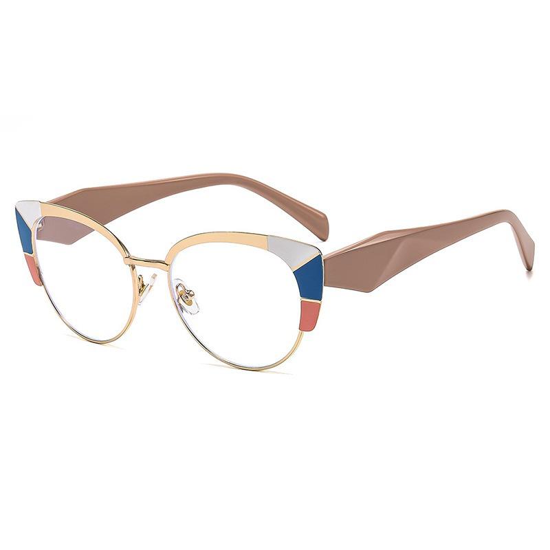 Europe and America Cat Eye Frame Anti-Blue Light Glasses Men Women Fashion Piece Together Color High Definition Eyeglasses