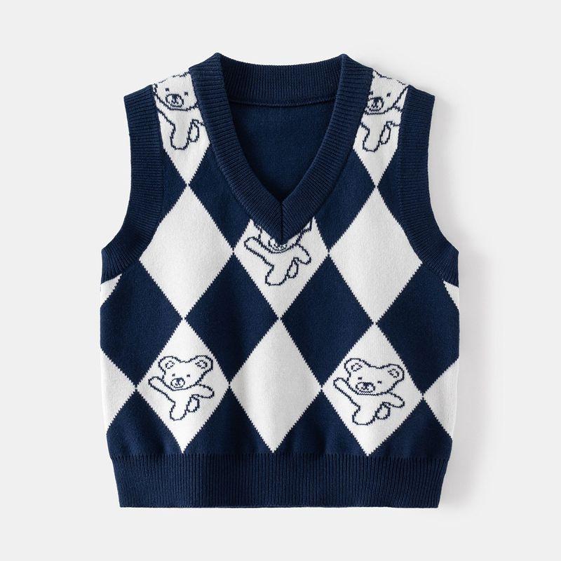 Kids' Sweater Spring and Autumn Boys' Wool Vest V Neck Sleeveless Waistcoat Baby Boys' Bear Casual Pullover