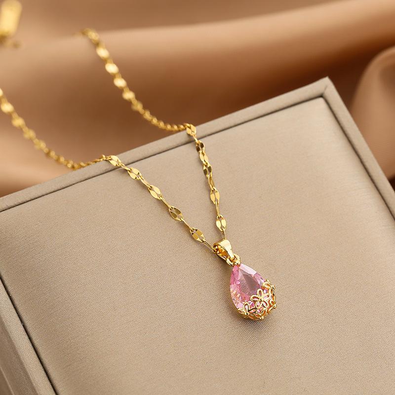 Golden Luxury Diamond Titanium Steel Necklace Women Fashion Slim Waist H Pendant Collarbone Chain