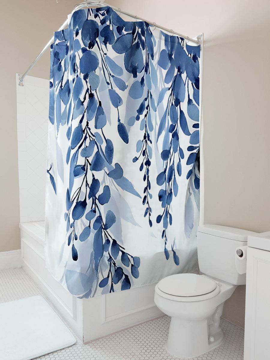 

Watercolor Blue Leaves Elegant Shower Curtain for Modern Bathroom Decor Curtain Non-Toxic Durable Fabric 90X180cm(35x70in)