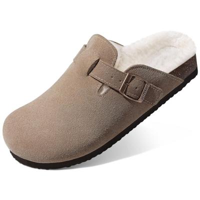 Fashion Smile Winter Lässige Pantoletten für Damen und Herren Neue Clogs Hausschuhe mit verstellbarer Schnalle Rindsveloursleder Kork-Innensohle Gemütliche Damensandalen