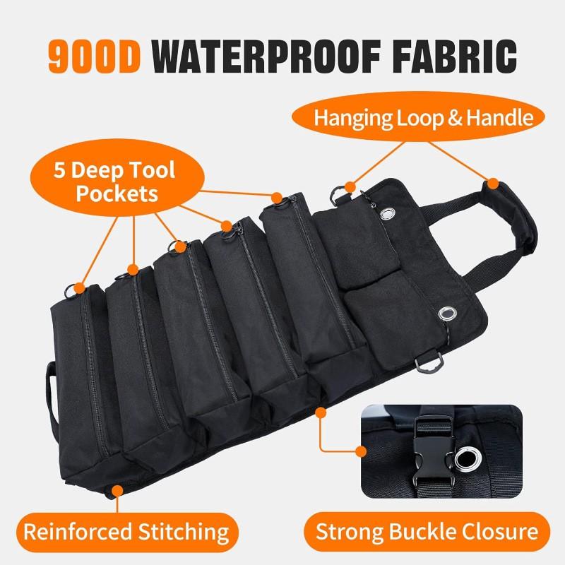 Portable Foldable Waterproof Tool Roll Bag Electricians Mechanics Carpenters Technicians
