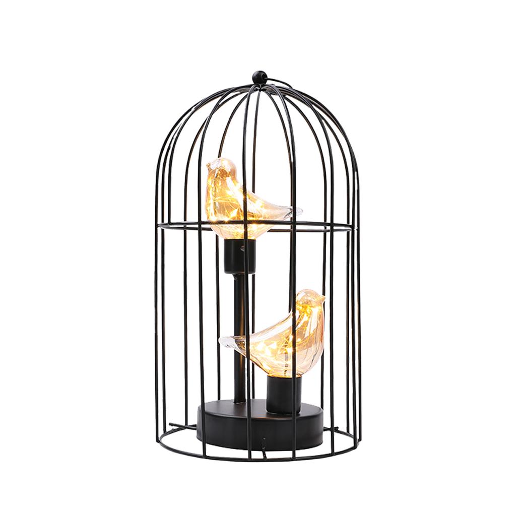 Lampă de masă decorativă Birdcage, care funcționează cu acumulator, fără fir, cu lumini albe calde, bec de pasăre pentru decorarea interioară