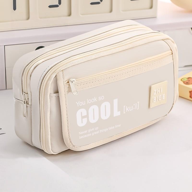Pencil Case - Flip Cover Large Capacity Aesthetic Pencil Pouch with Zipper Mesh Stationery Organizer Pen Pouch A7816 белый