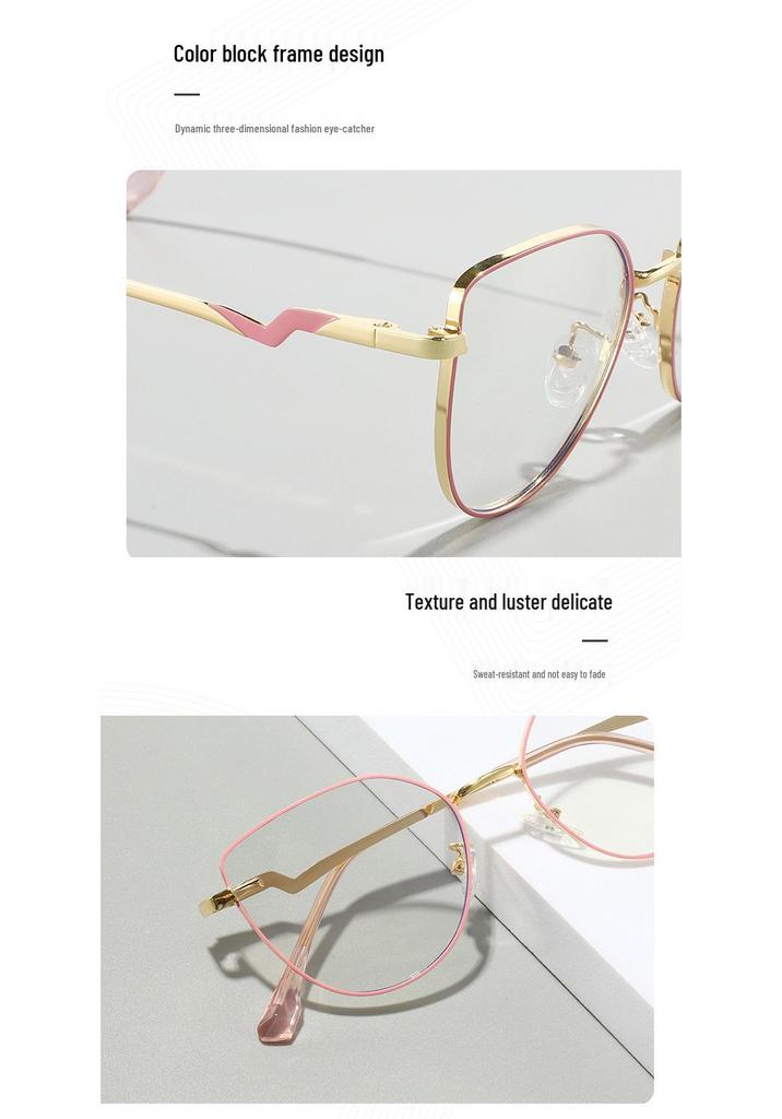 **Elegant Color-Changing Cat Eye Glasses for Women - Anti-Blue Light Metal Frame Flat Lenses**