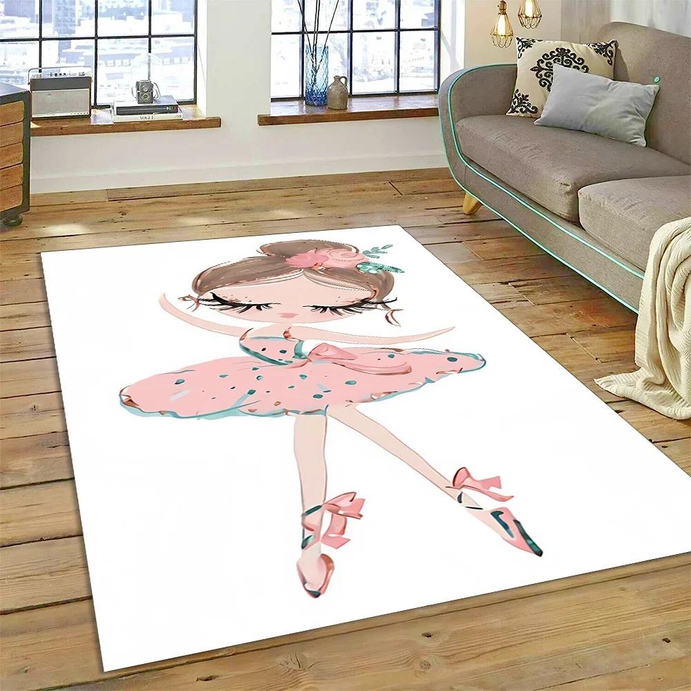 Niedlicher Traum Ballett Mädchen Teppich Leicht zu Reinigen Zuhause Flur Balkon Badezimmer Rutschfest Salon Sofa Boden Große Fläche Deko Weicher Teppich