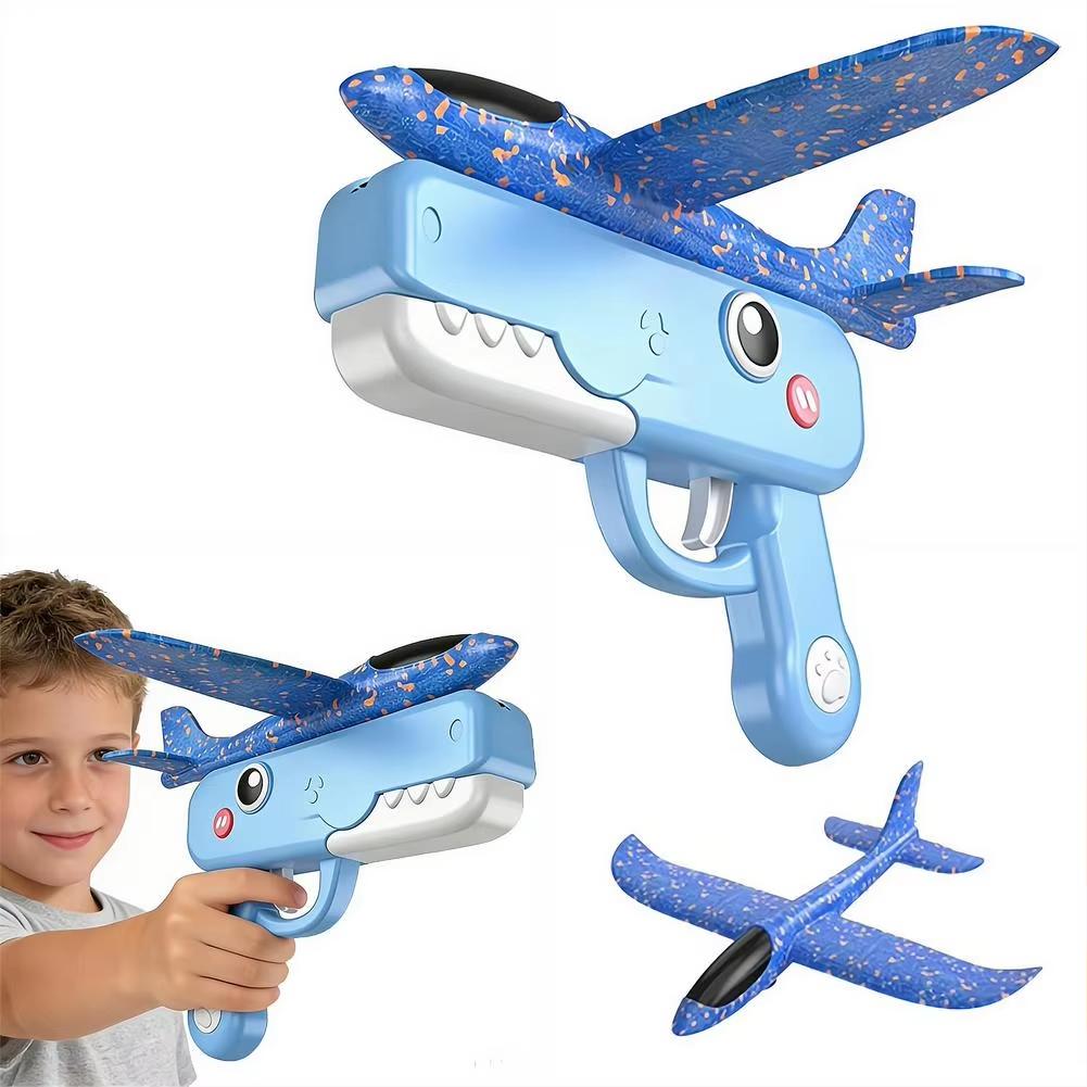 Kids Airplane Launcher Toy Gun Set Foam Plane Catapult Outdoor Backyard Interactive Game Easy To Operate Birthday Party