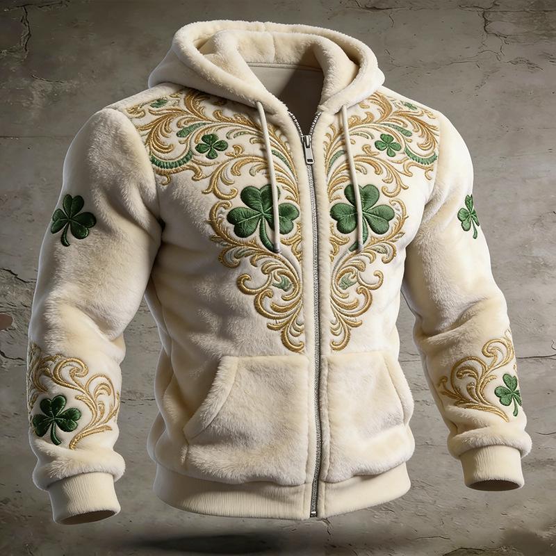 Men's 3D Print Flannel Hooded Zipper Cardigan: Winter Warm Fashion Sweatshirt