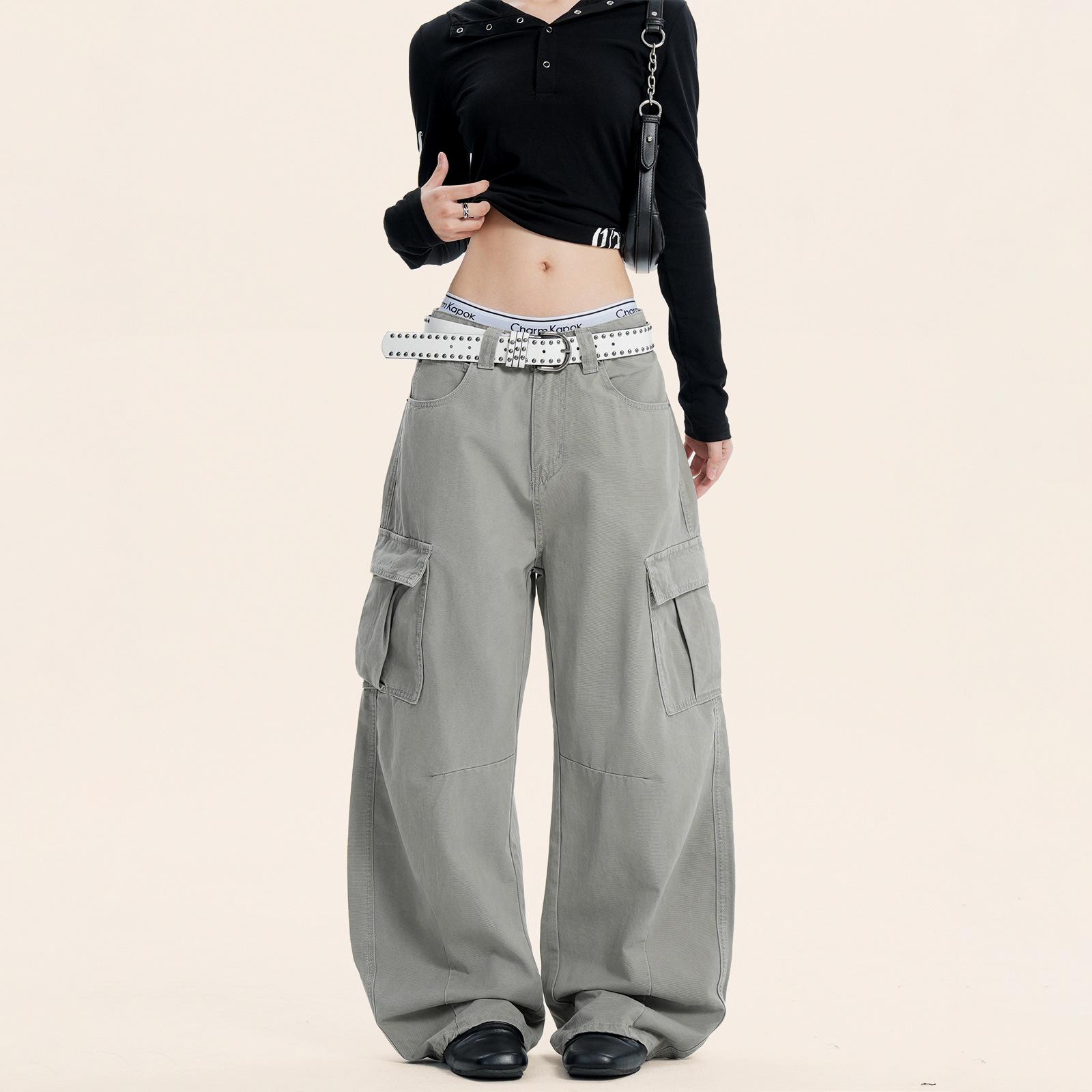 

Yongfang Unisex Retro Scimitar Work Pants, High Street Pleated Wide-Leg Casual Trousers 2XL серый