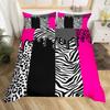 Zebra Stripes Duvet Cover Set Red Glitter Lips Comforter Cover for Girls Women Black White Leopard Zebra Print Queen Bedding Set