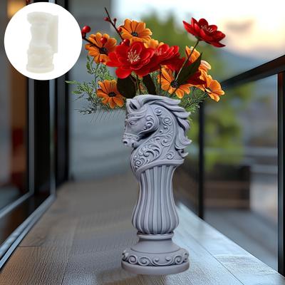 Horse Head Roman Column Vase Resin Silicone Mold Pattern Relief Horse Flower Vase Chess Horse Vase Gypsum Molds Christmas Gift