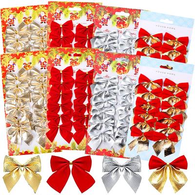 12Pcs Christmas Bow Tie Ornaments Christmas Tree Pendants Gift Bag Decoration New Year Christmas Wedding Handmade Festival Tie