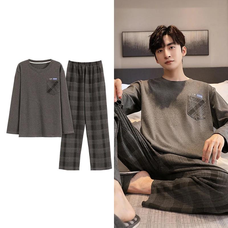 Hjorteutskrift Elegant pyjamassett for mann Høst Vinter Mote Myk bomull Herre Loungewear Komfortabelt nattøy
