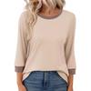 New Spring Autumn Long-sleeved Tops Casual Round Neck Color-blocking Loose Versatile Base Shirt T-shirt