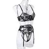 Mesh Embroidery Underwire Lingerie Set: Bra, Panties, and Garter - European & American Style