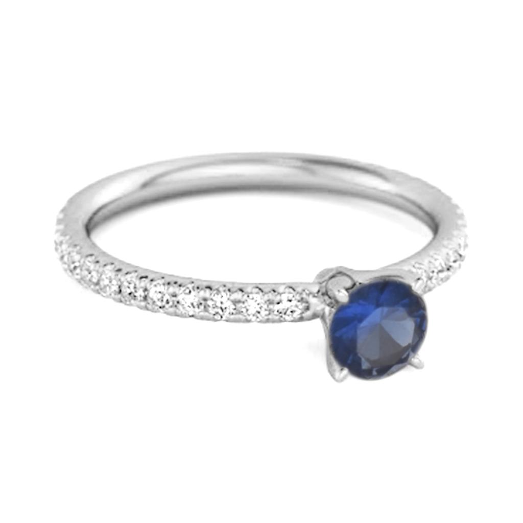 Blue Sapphire Round Soliatire Ring - 925  Sterling Silver
