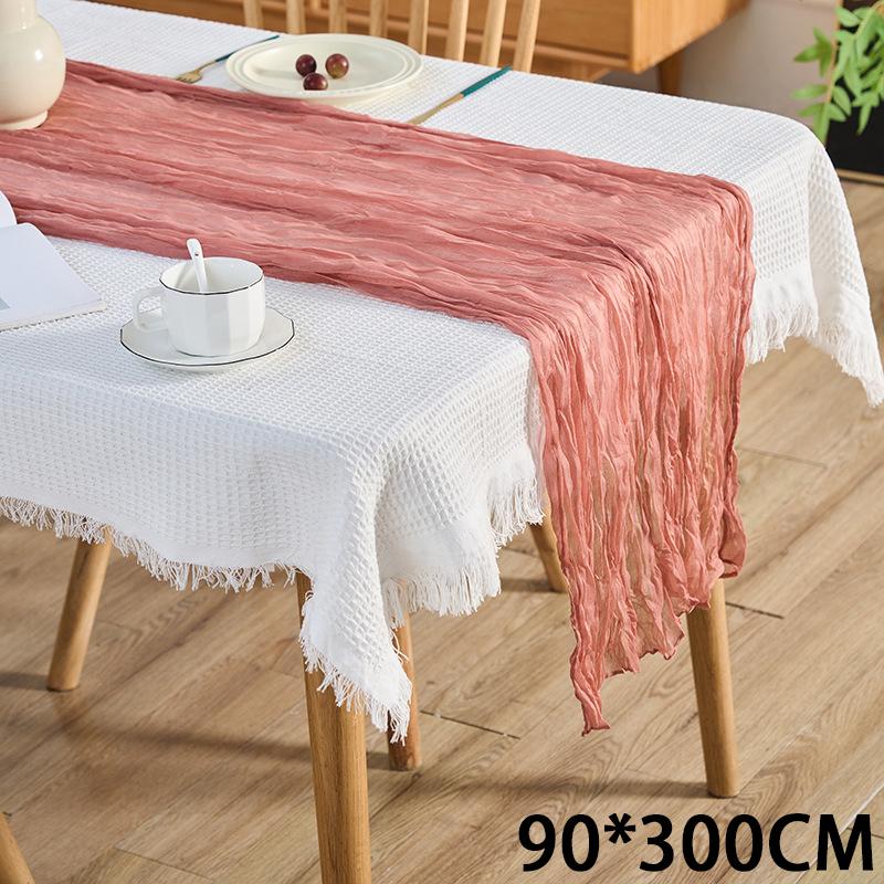 Cheesecloth Table Runner Gauze Tablecloth Semi-Sheer Crinkle Table Cover Boho-style table runner 180*90/90*340cm