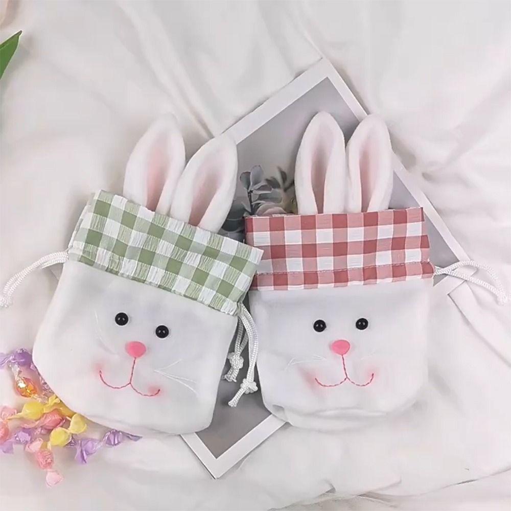 Cartoon Rabbit Easter Gift Bags Long Ear Pink Green Drawstring Bundle Bag Festival Party Supplies Wrapping Bag Party Supplies