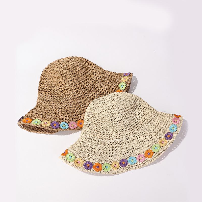 Hat Style Versatile Straw Woven Sweet Flower Female Sunshade Hatscaps Fisherman