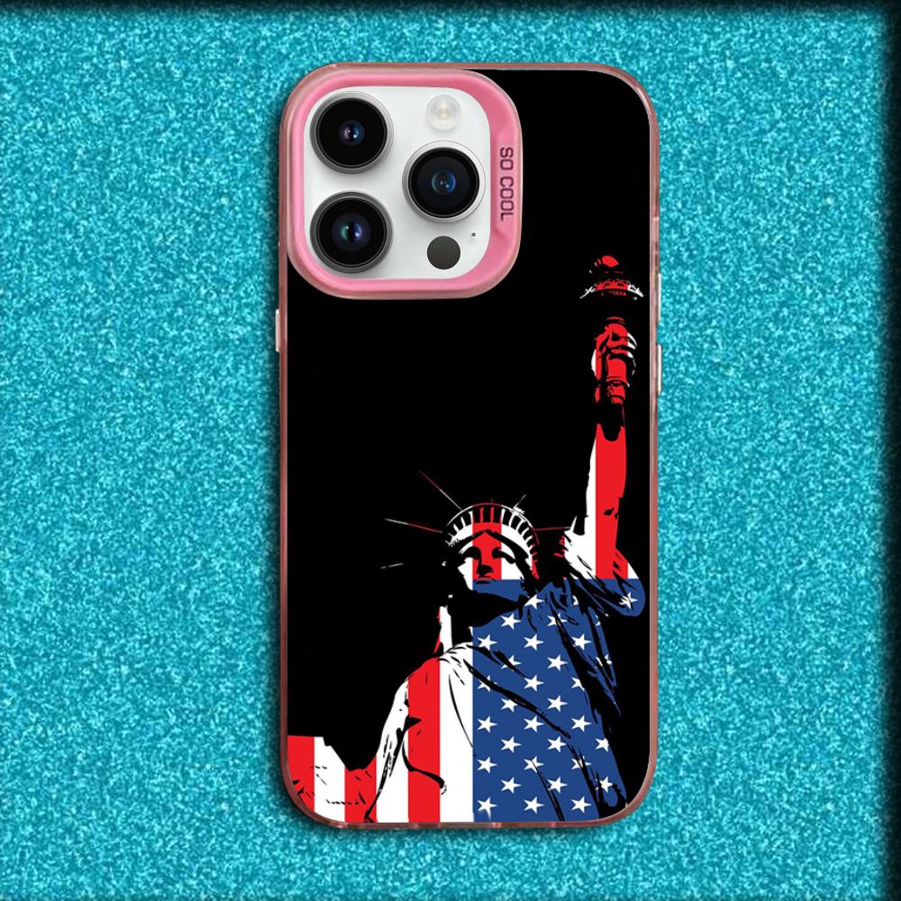 America USA Flag Phone Case For iPhone 16,15,14,13,12,11,Mini,Pro,MAX Pink Matte Silicone Cover