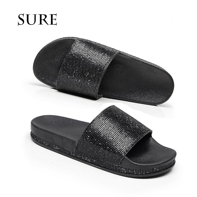 Sandales à plateforme Bling Été Femmes Pantoufle Nouvelle Mode Strass Dame Pantoufle de Plage Chaussures Tongs Slides Talons Hauts WSH3646