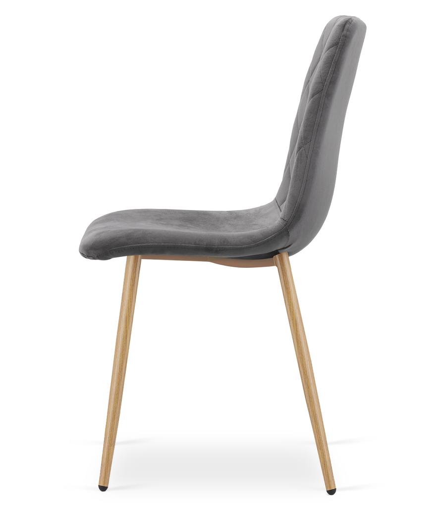 Turin Chair - Dark Grey Velvet / Wood-Coloured Legs X 2
