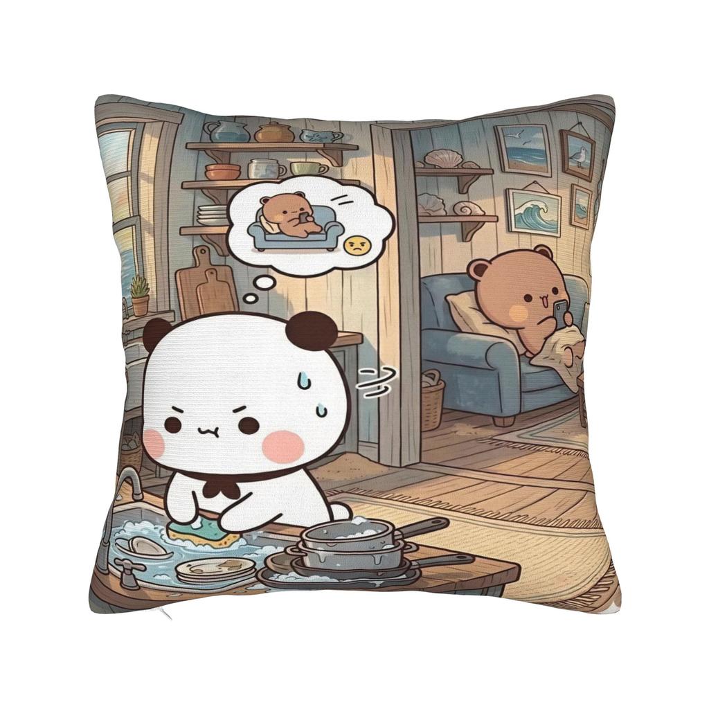 Bear And Panda Bubu Dudu Pillow Case Graphic Pillow Cover Retro Trendy Cushion Cover For Living Room Bed Chair