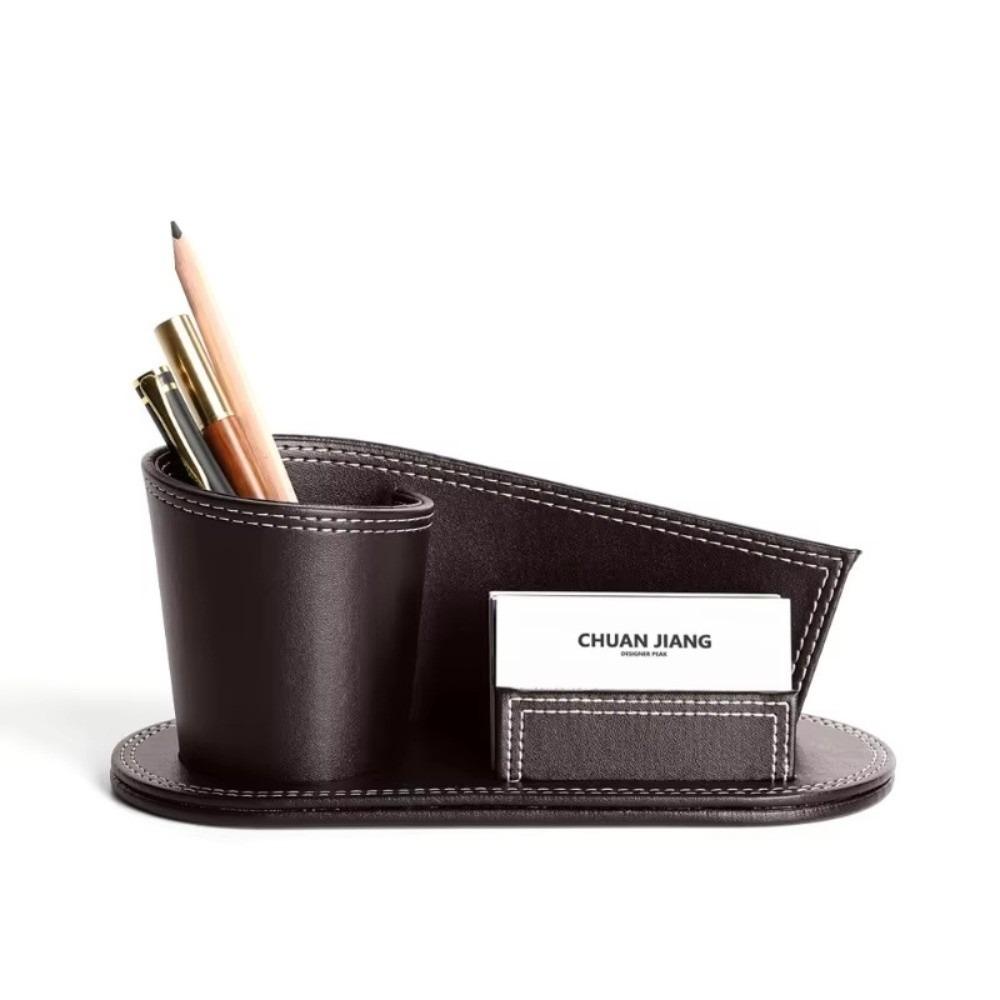 Multifunctional Leather Pen Holder Leather Stationery Storage Box Desk Organization